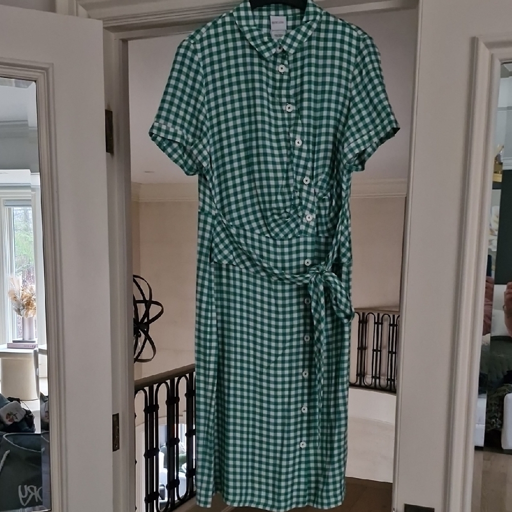 Madeline Green Gingham Tie-Waist Midi Dress